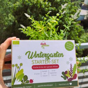 Wintergarten Starter-Set von Dachgemüse mit 8 Sorten samenfestem Bio-Saatgut für den Anbau von Wintergemüse auf Balkon, Hochbeet und im Garten.